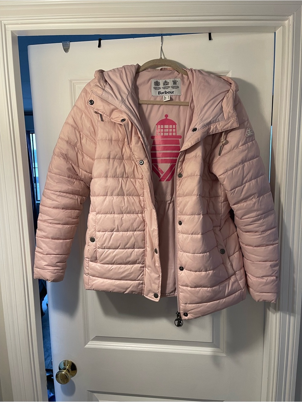 Barbour Sz 8 Puffer Coat Pale Pink Quilted Hooded